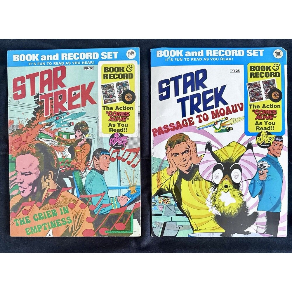 Star Trek Vintage 1975 Book and Record Set of 2 45rpm Power Records. Orig Owner